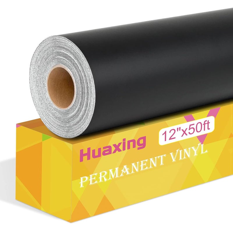 Huaxing Matte Black Permanent Vinyl, 12" x 50FT Permanent Adhesive Vinyl Roll for All Cutting Machines, Signs, Craft Die Cutters - Image 1